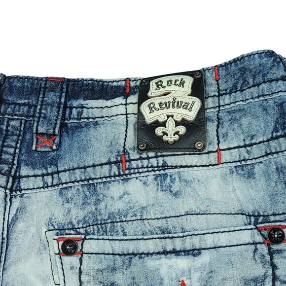 Heavily TRASHED Rock Revival Shorts Men’s 42 Tie Dye Acid Wash Light Denim READ - Picture 8 of 16